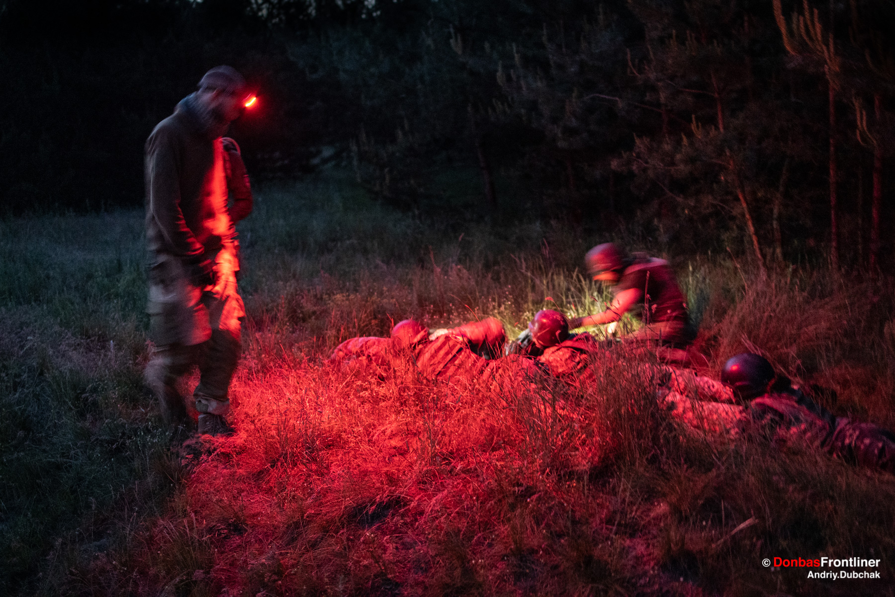 Ukraine War / Donbas Frontliner /  Right Sector battalion of Hospitallers cadets and trainer during the night stress training
