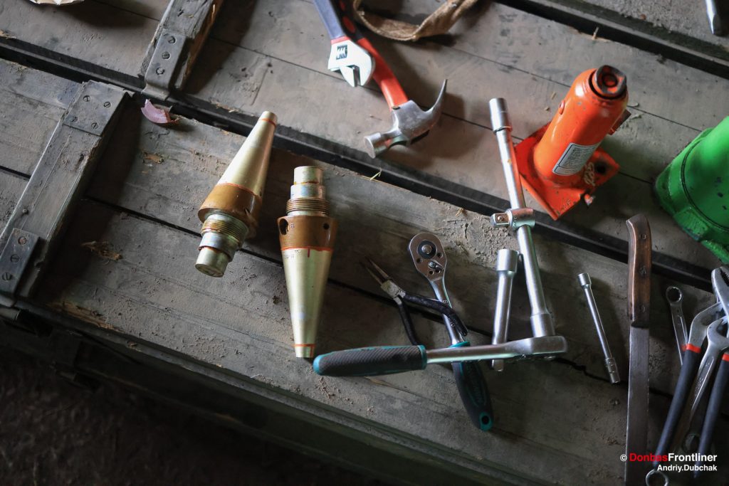 Donbas Frontliner, Ukraine war, artillery grad Partizan, Aidar batalion, The fuses are screwed on to the front of the Grad missiles just before the team leaves for a combat
mission.