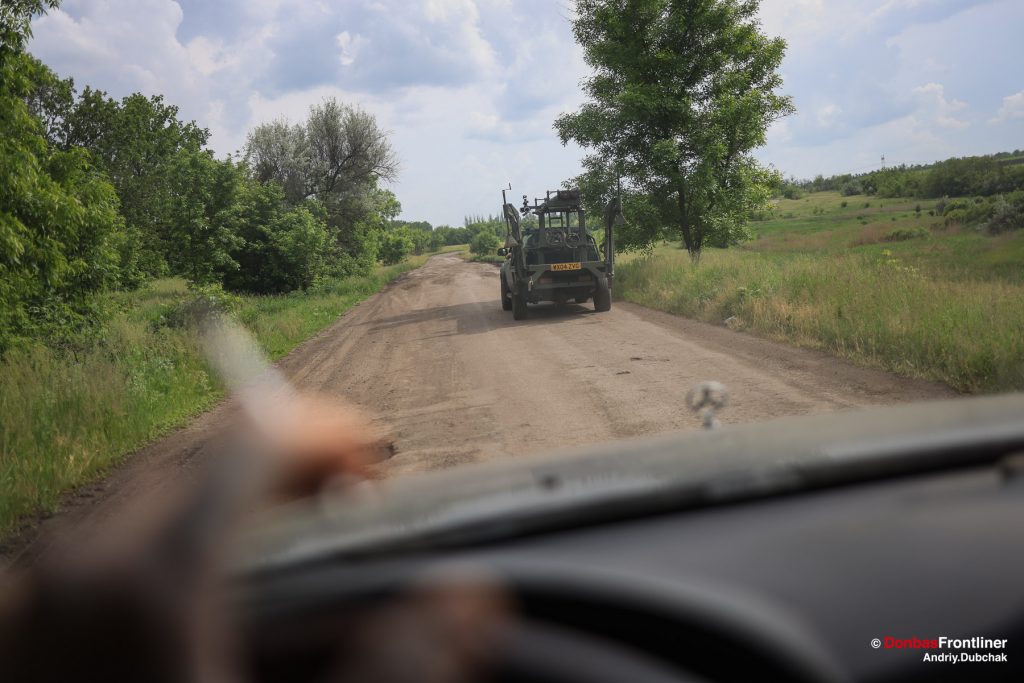 Donbas Frontliner, Ukraine war, artillery grad Partizan, Aidar batalion, handmade MLRS on the road. The Guerrilla Grad sets off on a combat mission.